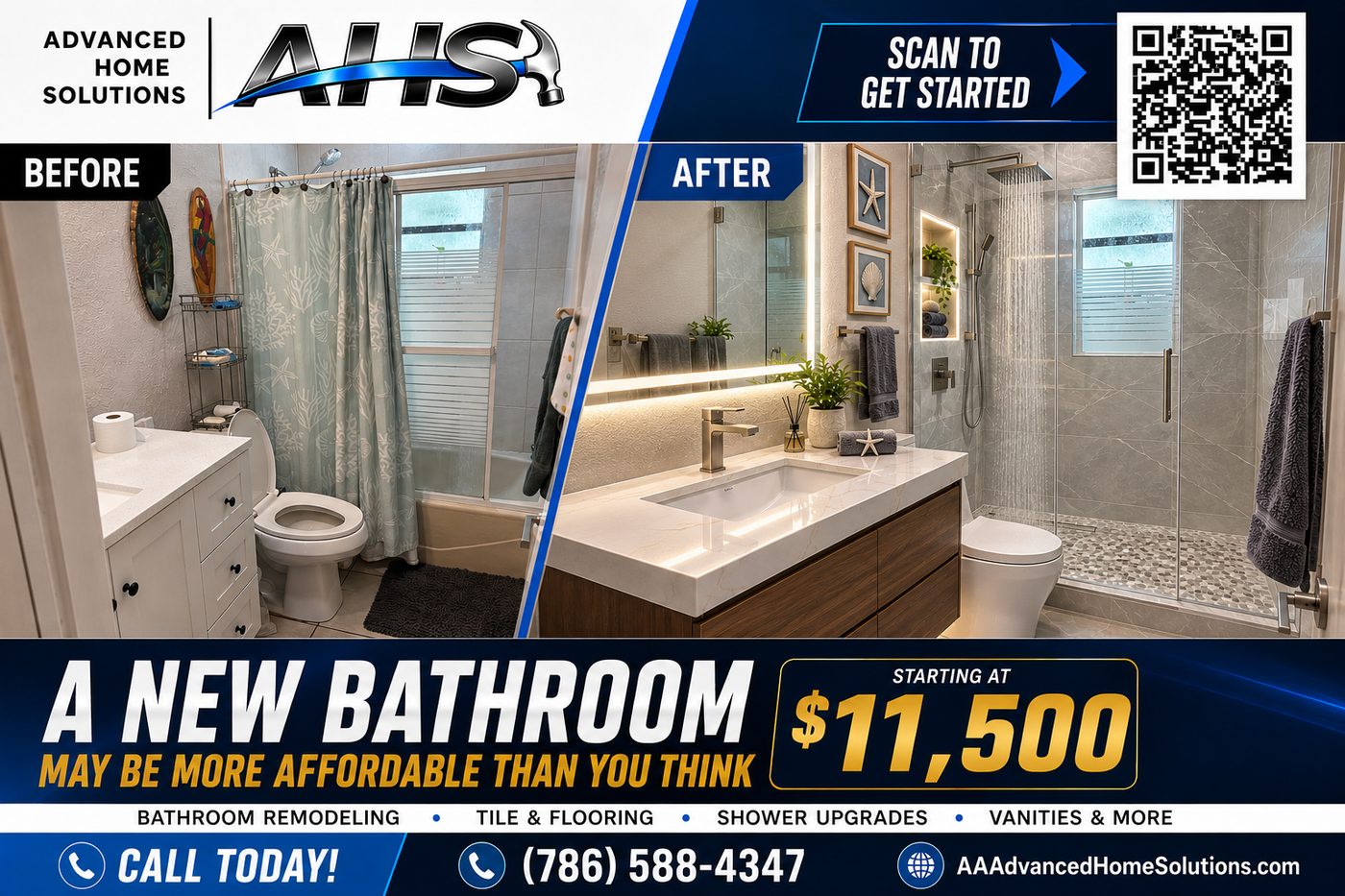 AHS Advanced Home Solutions - A new bathroom may be more affordable than you think, starting at $11,500 - before and after Fort Lauderdale Beach bathroom remodel