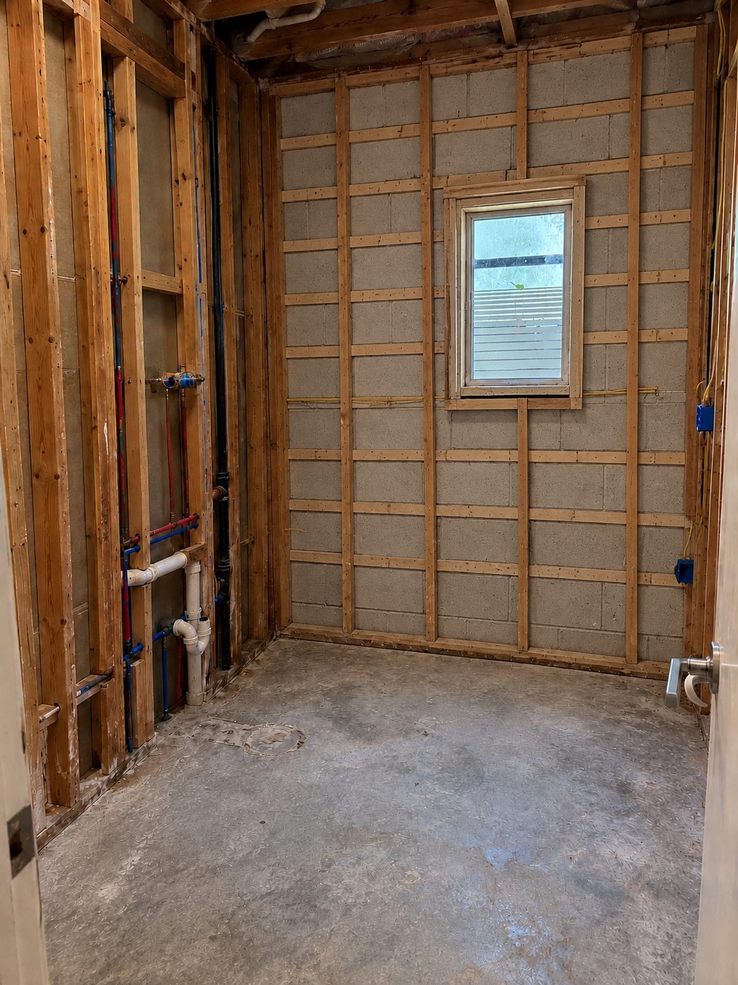 Mid-demo: Fort Lauderdale Beach bathroom stripped to the studs